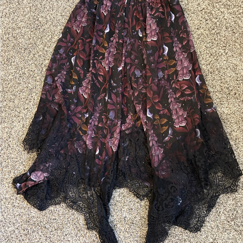 Disturbia Red and Pink Maxi A-Line Skirt Asymmetrical